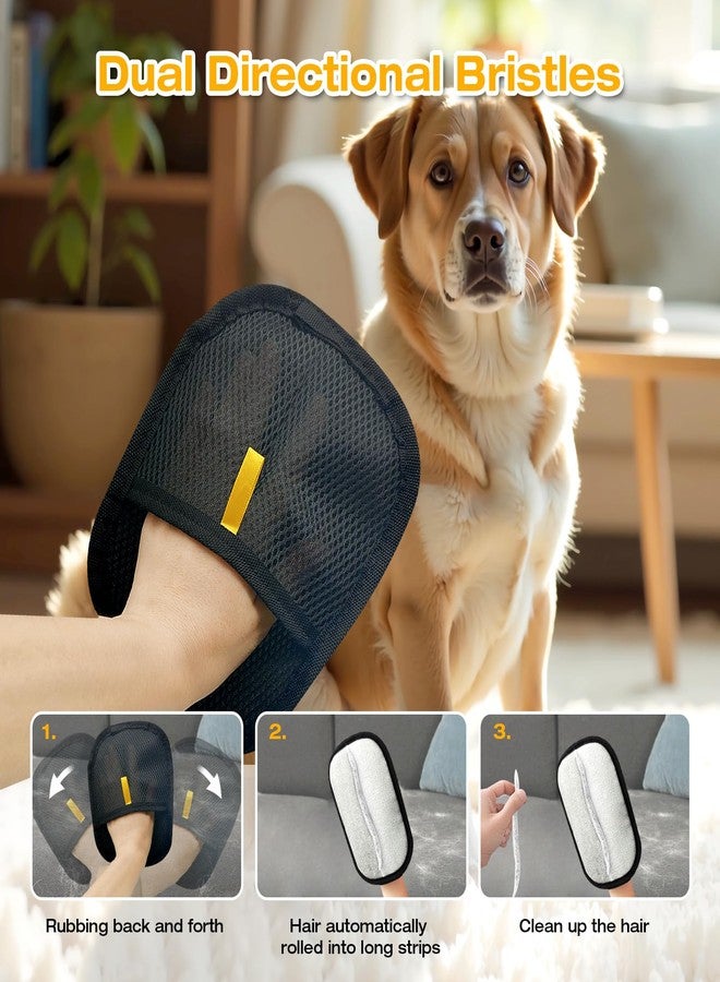 PEAKCLOUDS 2 Pcs Reusable Electrostatic Pet Hair Remover Glove & Magic Brush, Cat & Dog Hair Removal Grooming Gloves for Furniture, Couch, Carpet, Car Seat, Clothes - Image 4